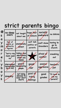 a black and white image with words on it that say,'strict parents bingo '