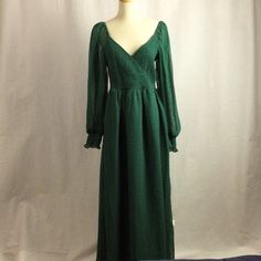 Asos Design Textured Shirred Wrap Elasticized Bodice, Bottle Green, Maxi Dress, Sz 8, Jacquard Spot Pattern, Sleeves And Back Are Sheer, Skirt Is Fully Lined, Nwt. Fabric: 100% Poly Measurements Approx: L=48.5", Pit To Pit=16", Sleeve=27" Note: Colors May Differ Due To Lighting/Screen Resolution Differences. Green V-neck Maxi Dress For Winter, Fitted Empire Waist Maxi Dress For Date Night, Fitted Green Maxi Dress With Empire Waist, Green Long Sleeve Lined Dress, Green Long Sleeve Maxi Dress For Date Night, Fitted Long Sleeve Lined Maxi Dress, Bags Sewing, Green Maxi Dress, Tote Bags Sewing