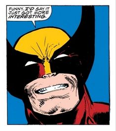 a comic character with a batman mask and an expression that says, funny i'd say it just got more interesting