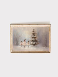 an oil painting of two children in the snow