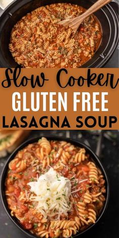 slow cooker gluten free lasagna soup in a cast iron skillet