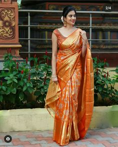 Saree Indian Wedding, Bridesmaid Saree, Orange Saree, Indian Designer Sarees, Modern Saree, Saree Poses, Latest Designer Sarees, Indian Fashion Saree, Readymade Saree