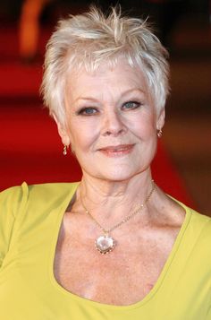 Judi Dench  World Premiere Judy Dench Hair, Judy Dench, Jewish Girl, Judi Dench, Leicester Square, Short Grey Hair, Boho Hairstyles, Short Hair Styles Pixie, Aging Gracefully