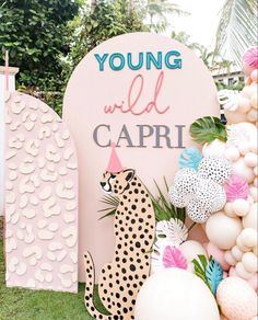 there is a sign that says young wild capri with a cheetah on it