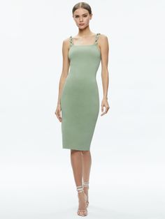 Alina Looped Straps Midi Dress In Sage Green Midi Dress With Adjustable Straps, Fitted Midi Dress With Straight Neckline And Straps, Summer Midi Dress With Straight Neckline And Bodycon Fit, Chic Green Midi Dress With Adjustable Straps, Fitted Midi Dress With Adjustable Straps For Brunch, Fitted Knee-length Midi Dress With Adjustable Straps, Fitted Midi Dress With Adjustable Straps, Spaghetti Strap Bodycon Midi Dress For Brunch, Bodycon Midi Dress With Adjustable Straps