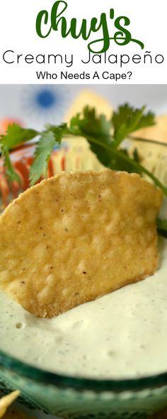 a close up of food on a plate with the words cray's creamy jalapeno