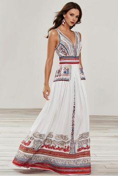 pleated sleeveless v neck chiffon maxi dress 107469 Bohemian Chiffon Spring Dress, Spring Bohemian Chiffon Dress, Summer V-neck Lined Dresses, Elegant V-neck Maxi Dress For Summer, Elegant V-neck Summer Maxi Dress, Casual Printed Chiffon Dress, White Lined Maxi Dress For Summer, Trendy White Maxi Dress For Vacation, Summer Chiffon Printed Maxi Dress