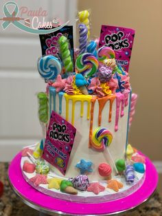 a birthday cake decorated with candy and candies