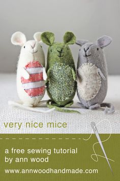 three little mice sitting next to each other on top of a white surface with text overlay that reads very nice mice