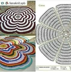 crochet patterns and instructions to make a flower rug for the living room or bedroom