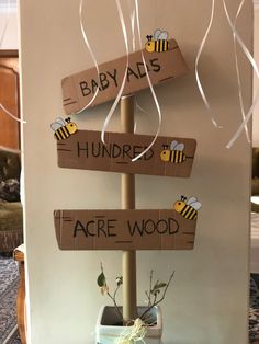 a wooden sign that says baby's, thunder, acer wood and bees