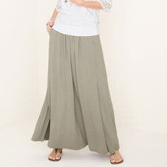 Chico's Color: Vetiver (Sage Green) Size 3 =Us Size 16/18 Waist Laying Flat Across Approx 19" Length 38" New With Tags. Retail Price $99 Take Your Maxi Skirt Collection To The Next Level With This Easygoing Beauty. Relaxed And Flowy With Front Pockets And A Comfy, Pull-On Styling, It'll Pair With Oh-So Many Tops In Your Closet. Rayon, Spandex. Machine Wash Maxi Length With Relaxed Fit; Fits Easy And Away From The Body With Front Pockets, Side Slits, And Pull-On Styling; Bundle Your Likes For Sav Green Flared Skirt With Elastic Waistband, Green Flowy Skirt For Spring, Non-stretch Green Long Skirt, Olive Bottoms With Elastic Waistband For Spring, Green Non-stretch Long Skirt, Casual Khaki Maxi Skirt For Spring, Bohemian Style Solid Color Lined Skirt Bottoms, Casual Green Long Skirt, Bohemian Solid Color Lined Skirt