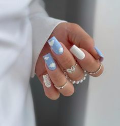 💅 amanda.sudolll 👈 Instagram Vibrant Nail Designs, Summer Vacation Nails, Sky Blue Nails, White Coffin Nails, Summer Nail Ideas, Blue Nail Art, Summery Nails, Vibrant Nails, Vacation Nails