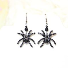 Black Onyx Crystal Wicked Creepy Spider Halloween Earrings Perfect For Halloween Or Your Love For Dark Creeepyy Stuff 24-7 Like Me ( : Unique All Dark Black With Black Sparkling Stones. Very Pretty In My Opinion! #Halloween #Spiders #Creepy #Wicked #Grunge Darkside Dark Wicca Haunted Black Punk Jewelry For Costume Party, Black Spooky Jewelry For Costume Party, Black Novelty Jewelry For Costume Party, Spooky Black Jewelry For Halloween, Spooky Black Jewelry For Party, Black Spooky Jewelry For Party, Spooky Black Halloween Jewelry, Black Spooky Party Jewelry, Witchy Black Nickel-free Earrings