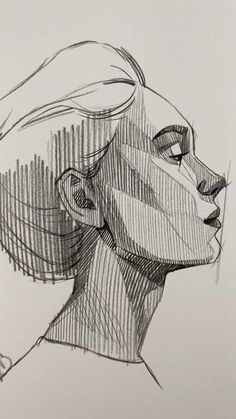 a black and white drawing of a woman's head