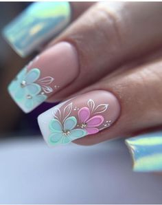 Pretty Nail Art, Nail Designs Glitter, Nail Art Ideas, Floral Nails, Fancy Nails