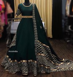 Ethenic Wears, Green Wedding Gown, Indian Gown, Dark Green Wedding, Gown Designs, Blue Anarkali, Desi Fits, Stylish Gown, Lehenga Saree Design