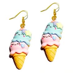 Cool Down With These Adorable Ice Cream Earrings. You Are Sure To Get A Ton Of Compliments. Approx 2” Drops Brand New Ice Cream Drop, Ice Cream Earrings, Beads Candy, Cream Earrings, Candy Jewelry, Trendy Earrings, Pink Blue, So Cute, Pink Ladies