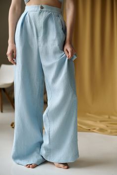 light blue pants BLANCA Luxury Washed Blue Pants For Spring, Luxury Washed Blue Pants For Women, Cheap Washed Blue Women's Pants, Luxury Blue Linen Pants, Cheap Washed Blue Pants, Cheap Chic Blue Wide Leg Pants, Light Blue Dress Pants Women, Cheap Light Blue Wide Leg Pants, Affordable High-rise Light Blue Bottoms