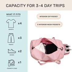 Jadyn Weekender Women's Large 52L Duffel Bag with Shoe Compartment - Pink Blush Trendy Pink Travel Bag For Weekend Trips, Pink Travel Bag For Daily Use, Versatile Duffle Bag For Overnight Trips, Pink Bags For Overnight Trips, Versatile Pink Duffle Bag For Daily Use, Pink Versatile Duffle Bag For Daily Use, Bag With Shoe Compartment, Pocket Shirt, Pink Blush