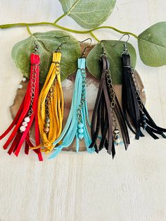 How To Make A Leather Tassel, Adjustable Fringe Tassel Dangle Earrings, Southwestern Tassel Earrings, Bohemian Adjustable Tassel Earrings With Fringe, Adjustable Bohemian Tassel Earrings With Fringe, Western Earrings Fashion, Diy Leather Tassel, Boho Earrings Diy, Boho Leather Jewelry