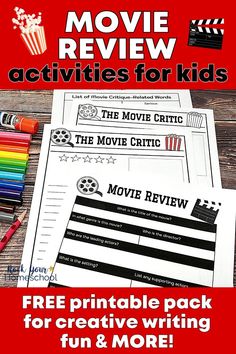 the movie review activities for kids with free printables to help them learn how to write