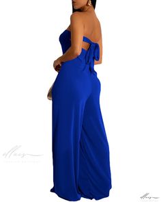 Elluis - Elegant Wide Leg Jumpsuit with Cutout Bandeau Design Blue Strapless Jumpsuit For Party, Strapless Blue Jumpsuit For Party, Bandeau Strapless Jumpsuit For Party, Cutout Jumpsuit, Crop Top Dress, Backless Top, Long Sleeve Short Dress, Daily Dress, Style Chic