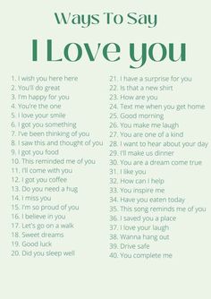 a green and white poster with the words, ways to say i love you