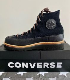 Flavio Bruni on Instagram: “Converse 🇺🇸 All Star EU 43 Limited Ed. Customized by @sergio.alberini. All black perforated suede and leather. Leather laces, Vibram…” Converse Tactical Boots, Leather Converse Sneakers For Skateboarding, Urban High-top Skate Shoes With Perforated Toe Box, Rugged Timberland Gore-tex Sneakers, Rugged Leather Impact-resistant Sneakers, Converse Custom, Converse Outfits, Beard Growth