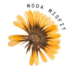 a yellow flower with the words moda m s t in black ink on it