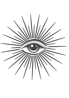 an all seeing eye with rays coming out of the iris, vintage line drawing or engraving style