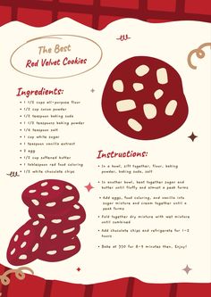 the recipe for red velvet cookies is shown