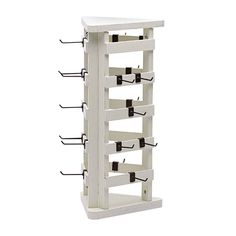 a white wine rack with eight bottles on it's sides and four hanging bars