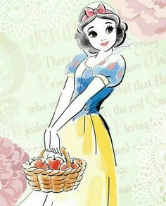 snow white holding a basket of apples in her hand