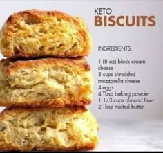 three biscuits stacked on top of each other with instructions to make them in the background