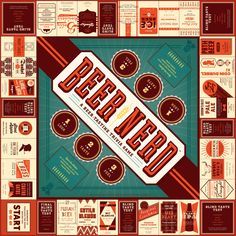 a game board with several pieces of chocolate on it and the words beer mead written in red