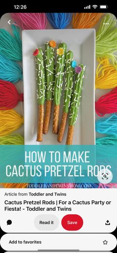 the app shows how to make cactus pretzel pops