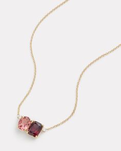 Pink Tourmaline Oval and Rhodolite Cushion Cut Pendant Necklace – Jamie Wolf Layered Chains, How To Make Necklaces, Pink Tourmaline, Cushion Cut, Ring Necklace, Ring Earrings, Tourmaline, Jewelry Shop, 4 Inch