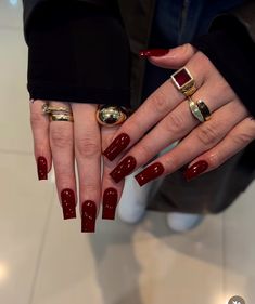 Red Square Acrylic Nails, Kutek Disney, Finger Tats, Wine Nails, Maroon Nails, Milky Nails