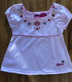 RARE Vintage GIRLS BARBIE Top FOR CHILD Not DOLL BLOUSE Flowers PINK SZ 6X Small | eBay Pink Cotton Top For Playtime, Pink Cotton Tops For Playtime, Pink Spring Tops For Playtime, Casual Pink Tops For Playtime, Pink Cotton T-shirt For Playtime, Pink Spring T-shirt For Playtime, Thrifted Kids Clothes, Early 2000s Baby Clothes, Vintage Baby Clothes 90s