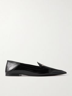 Modeled after the sharp lines of stilettos, Victoria Beckham's 'Morsetto' loafers have chic pointed toes. They're crafted from smooth leather and embellished with a slim, gold-tone bar across the vamps. Style yours with floor-skimming wide-leg pants. Floral Dresses Short, Raffia Bag, Boot Pumps, The Vamps, Victoria Beckham, Loafer Shoes, Fashion Bracelets, Smooth Leather, Fashion Watches