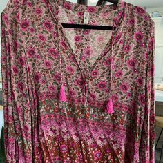 Set Top Is A Xsm , Skirt A Medium,Great Preloved Condition Bohemian Printed V-neck Tops, Pink Boho Print V-neck Tops, Pink Paisley Print V-neck Top, Bohemian Rayon V-neck Peasant Top, Bohemian V-neck Top With Ruffle Hem, Top Blouse, Womens Tops, Green, Pink