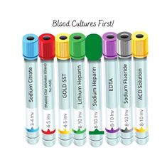 several different colored markers are lined up in rows with the words blood culture first written on them