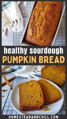 healthy sourdough pumpkin bread recipe with text overlay