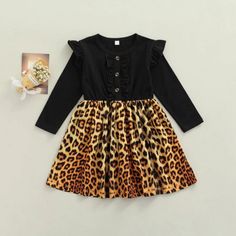 Brand New In Package Cotton/Polyester Cute Black Cotton Dress, Cute Black Long Sleeve Dress, Cute Black Dress For Fall, Girls Princess Dress, Baby Girl Princess Dresses, Children Party, Dress Children, Leopard Dress, Black Long Sleeve Dress