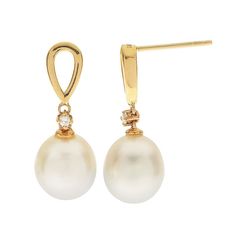 Decorated with lustrous oval-shaped freshwater cultured pearls and shimmering diamond accents, these 10k gold drop earrings offer a luxurious way to update your ensemble.EARRING DETAILSLength:.87 in. Backings: postMetal: 10k gold Finish: polishedPackaging: boxedCULTURED PEARL DETAILSType: freshwaterShape: ovalSize: 8-9 mm Color: whiteDIAMOND DETAILSTotal weight: less than 1/10 ct.Shape: roundColor grade: H-IClarity: I2-I3Gemstones may have been treated to enhance their appearance. Special care m Luxury Oval Pearl Drop Earrings, Timeless Oval Pearl Drop Earrings, Classic Pear-shaped Pearl Earrings For Formal Occasions, Formal Teardrop Pearl Earrings Fine Jewelry, Classic Teardrop Diamond Pearl Earrings, Classic Diamond Teardrop Pearl Earrings, Fine Jewelry Oval Pearl Drop Earrings, Oval Pearl Drop Fine Jewelry Earrings, Oval Pearl Drop Earrings In Fine Jewelry Style