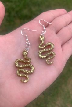 Gold Glitter Snake Earrings Handmade Dangle Resin Snake - Etsy Handmade Gold Snake Earrings, Handmade Snake-shaped Earrings As Gift, Snake-shaped Earrings With Ear Wire For Gift, Snake-shaped Earrings With Ear Wire As Gift, Handmade Snake Shape Earrings, Baddie Jewelry, Opening An Etsy Shop, Earrings Handmade Dangle, Resin Ideas