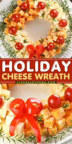 In search of easy Christmas appetizers for a party? Here's a holiday party snack! Arranged in a ring then decorated with cherry tomatoes, rosemary, and a bell pepper bow, this cheese wreath recipe is so festive. Variations on this cheese wreath appetizer included! Unique Holiday Recipes, Easy Holiday Party Appetizers, Cheese Wreath, Easy Holiday Party, Holiday Party Appetizers, Holiday Cheese, Noelle Silva