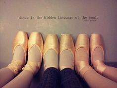 four pairs of ballet shoes with the words dance is the hidden language of the soul