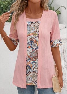 Color:Light Pink;Size:S;Size:M;Size:L;Size:XL;Size:2XL;Package Contents:1 X T Shirt;Occasion:Other;Style:Casual; Pink Bohemian Tops With Crew Neck, Pink Bohemian Crew Neck Top, Bohemian Pink Crew Neck Top, Bohemian Pink Tops With Graphic Print, Elegant Dresses Plus Size, Beach Bridesmaid Dresses, Stitching Ideas, Shirt Tunic Top, Plaid Outfits